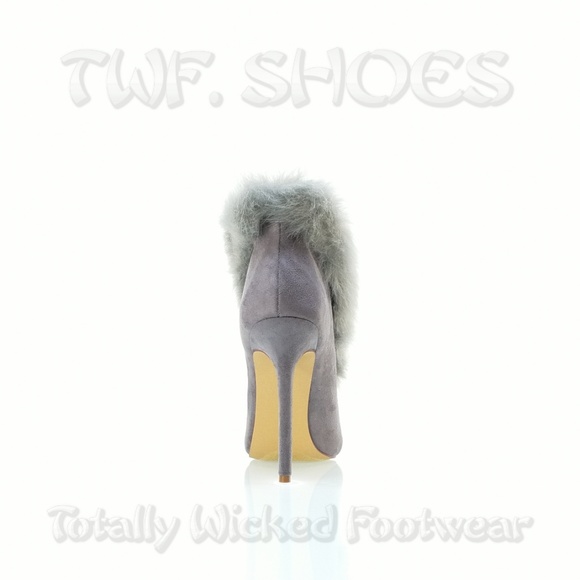 Fur Trim Split Cut Front Peep Toe Ankle Bootie - Picture 15 of 16